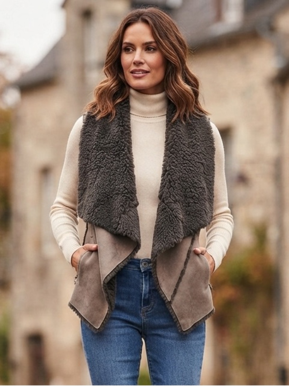 Sam Eldeman Faux Fur and Suede Waterfall Vest